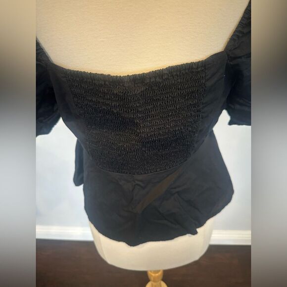 GAP Black Sweetheart Button-Front Peplum Cotton Top Size Large - Picture 6 of 8